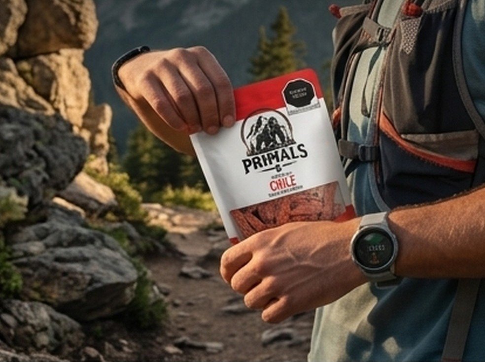 Jerky Primals en una caminata de montana