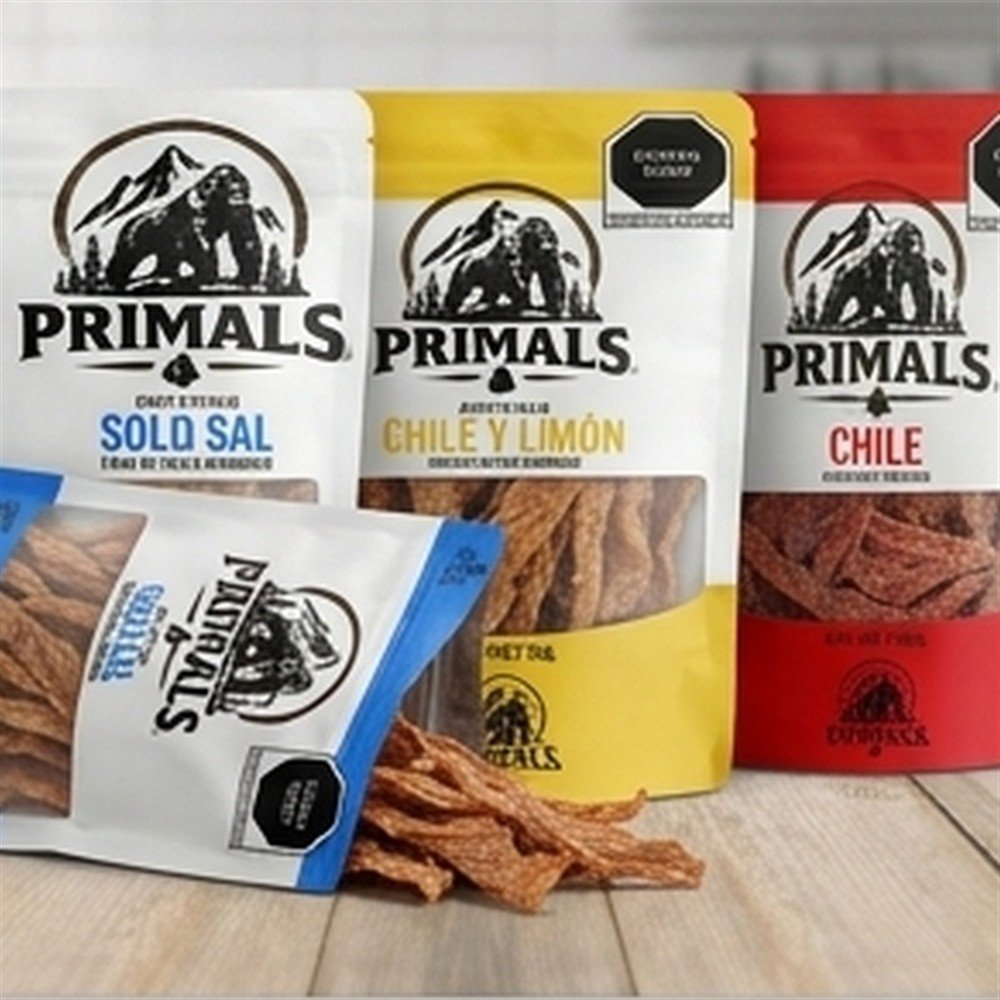 Los tres sabores de jerky Primals juntos